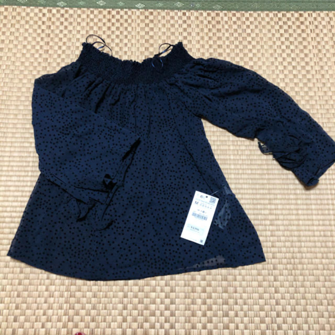 ZARA(ザラ)のZARA  シフォンブラウス ドット ネイビー レディースのトップス(シャツ/ブラウス(長袖/七分))の商品写真