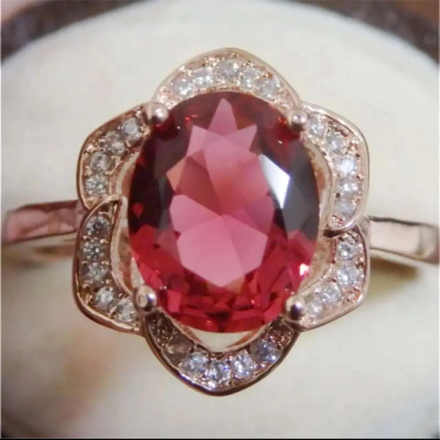 即購入OK【RR050】ルビーのようなフラワー花ピンクゴールドカラーリング指輪 レディースのアクセサリー(リング(指輪))の商品写真