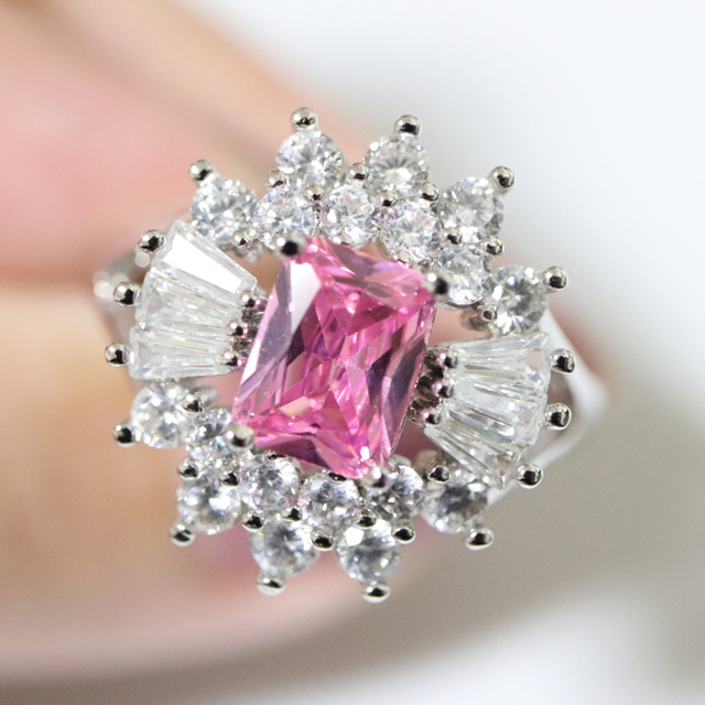 【PR045】桜色のピンクカラーシルバーリング指輪ゴージャスセレブ大きいサイズ レディースのアクセサリー(リング(指輪))の商品写真