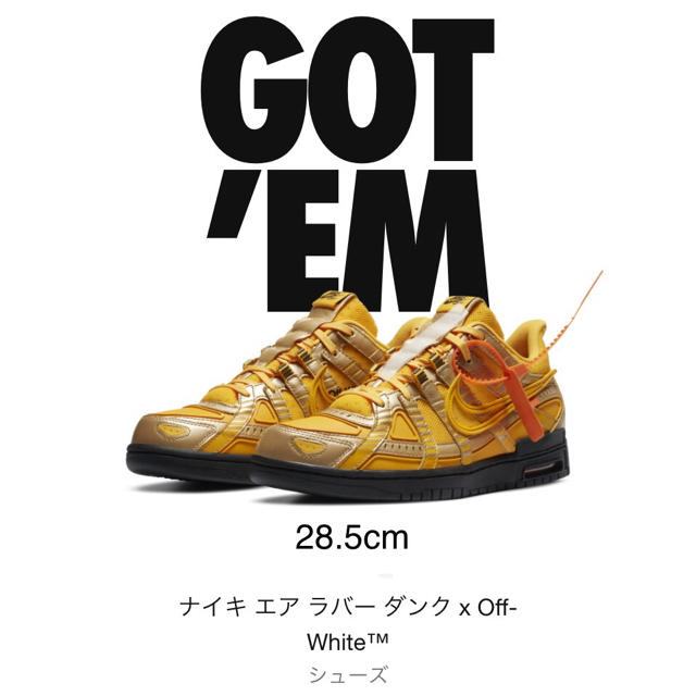 【28.5cm】ラバーダンク　Off-White University Gold