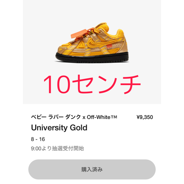 OFF-WHITE(オフホワイト)のオフホワイト ラバーダンク　キッズ10センチ キッズ/ベビー/マタニティのキッズ靴/シューズ(15cm~)(スニーカー)の商品写真