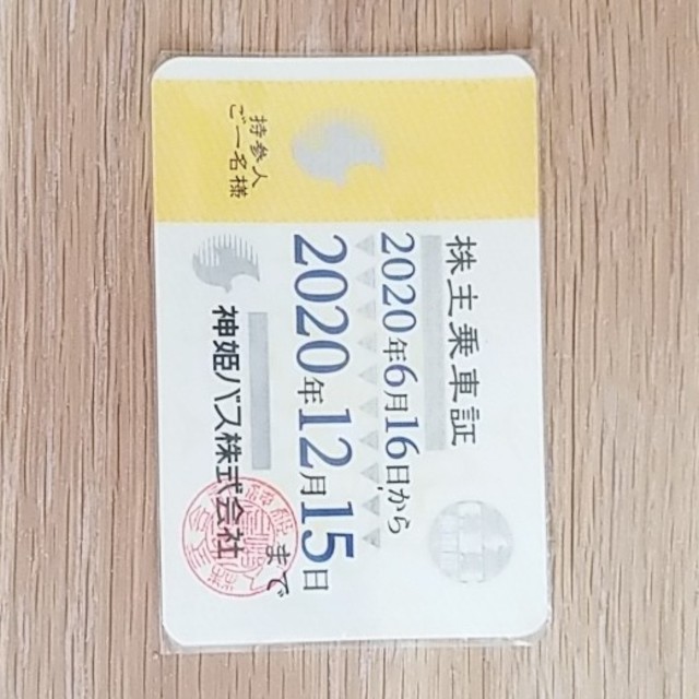 神姫バス　株主乗車証　男性　バス　半年定期　2020.12.15　送料無料