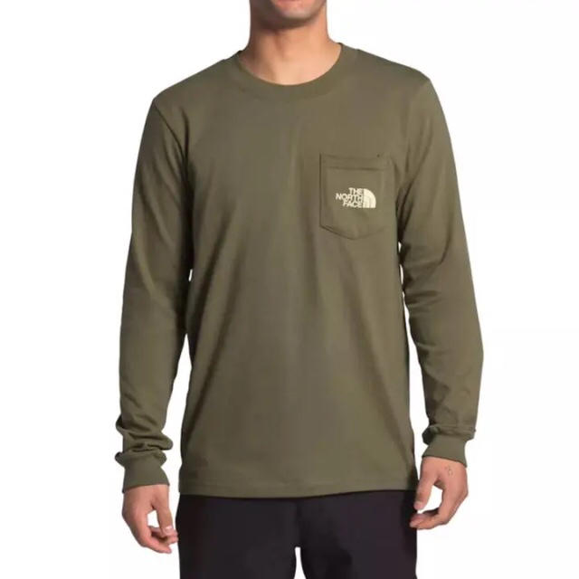 THE NORTH FACE(ザノースフェイス)の日本未発売 ノースフェイス M カラビナ ボックスロゴ ロンT オリーブグリーン メンズのトップス(Tシャツ/カットソー(七分/長袖))の商品写真