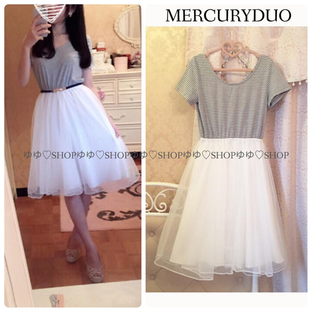 MERCURYDUO(マーキュリーデュオ)のボーダーチュールワンピース レディースのワンピース(ひざ丈ワンピース)の商品写真