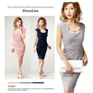 新品パールアクセビジューワンピースピンクDress Line表記XL MLの方向(ひざ丈ワンピース)