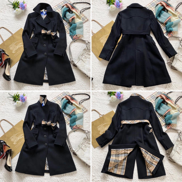 BURBERRY BLUE LABEL(バーバリーブルーレーベル)の★ノバチェック【美品】バーバリーブルーレーベル ★アンゴラ混ウール コート 黒 レディースのジャケット/アウター(ロングコート)の商品写真