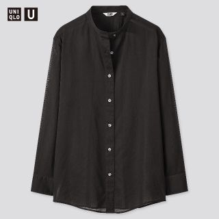 ユニクロ(UNIQLO)の【ぱちこ様専用】UNIQLO U シアーバンドカラーシャツ ブラック M(シャツ/ブラウス(長袖/七分))