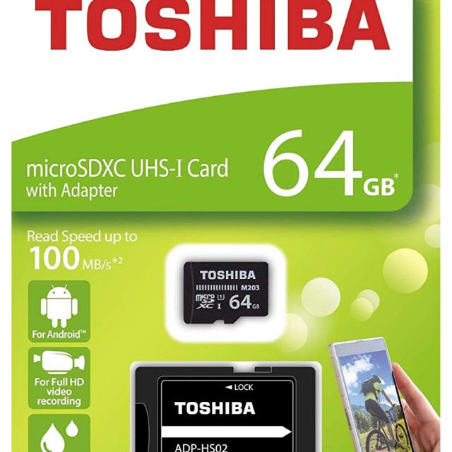 東芝(トウシバ)の【新品】microSD 64GB TOSHIBA アダプター付 スマホ/家電/カメラのスマートフォン/携帯電話(その他)の商品写真