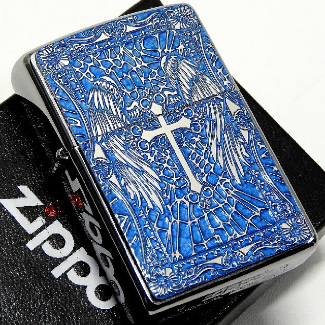 ZIPPO(ジッポー)の送料無料☆zippo☆両面加工☆ウイングクロス☆zippoロゴ☆BL☆ジッポ メンズのファッション小物(タバコグッズ)の商品写真