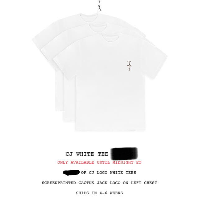 CJ WHITE TEE 1-PACK travis Scott