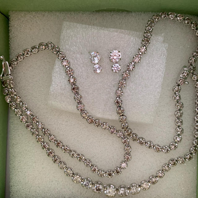 K18WG天然ダイヤモンドネックレス5ct.☆k14WGダイヤモンド1ct