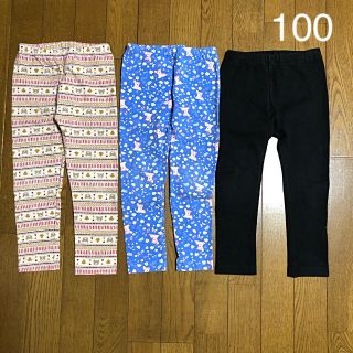 ユニクロ(UNIQLO)の【100】ユニクロ 10分丈 レギンス 女の子 3着セット＊バンビ リブ くま(パンツ/スパッツ)