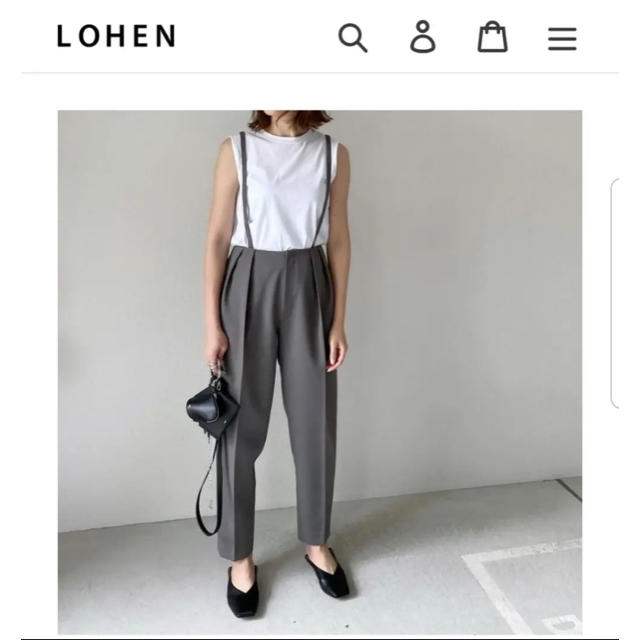 【LOHEN】新品未使用ウール調サスペンダータックパンツ(グレー)