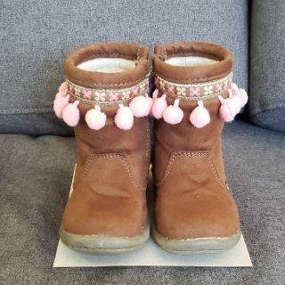 オシュコシュ(OshKosh)のオシュコシュ☆女の子ポンポン付きおしゃれブーツ　茶色ブラウン　スエード(ブーツ)