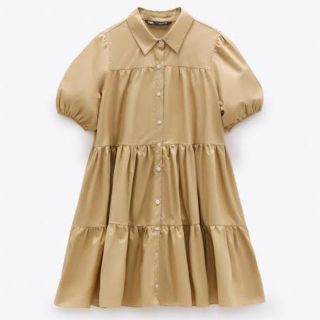 ザラ(ZARA)のzara ザラ　ティアードワンピースM ベージュ(ひざ丈ワンピース)