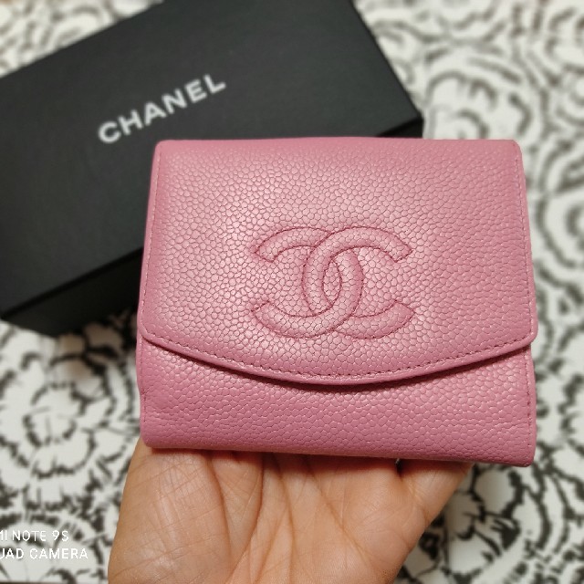 CHANEL✨シャネル✨カメリア✨ダブルホック✨二つ折り財布✨キャビアスキン美品