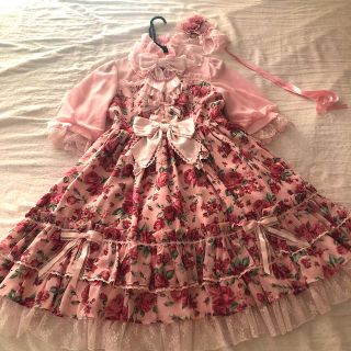 アンジェリックプリティー(Angelic Pretty)のDramatic rose ワンピース+キャノティエセット  ピンク(ひざ丈ワンピース)