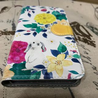 お花　うさぎ　iPhoneケース　手帳型　X/XS(iPhoneケース)