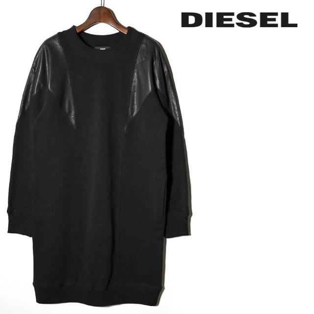 DIESEL(ディーゼル)のDIESEL トレーナーワンピース  羊革本革 レザー切替長袖 D-CARMEN レディースのワンピース(ロングワンピース/マキシワンピース)の商品写真