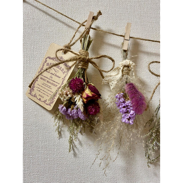 お花たっぷりドライフラワー スワッグ ガーランド❁¨̮㊾紫ワインカラー 薔薇花束