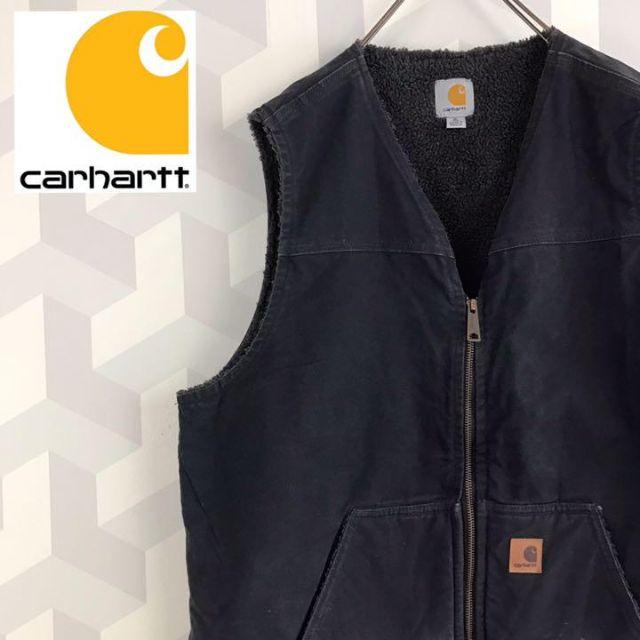 【Carhartt】XL 90s メキシコ製 革ロゴ 裏ボア ダック ベスト