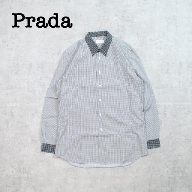 Prada プラダ ドット柄 水玉模様 ドレスシャツ モード モノトーン レア