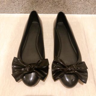 メリッサ(melissa)のMelissa 23.5cm ブラック パンプス リボン フラット(レインブーツ/長靴)