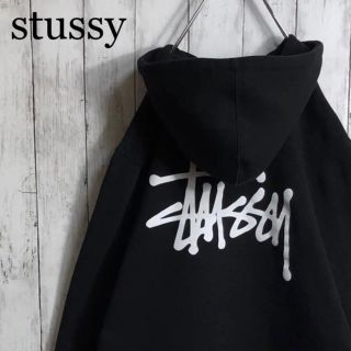 ステューシー(STUSSY)の【人気デザイン】 ステューシー 両面プリント パーカー L相当 黒 白(パーカー)