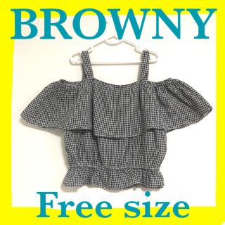 ブラウニー(BROWNY)のBROWNY ブラウニー　チェック　オフショルダー　トップス(カットソー(半袖/袖なし))