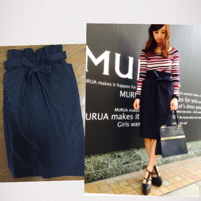 MURUA(ムルーア)のウエストリボンスカート レディースのスカート(ひざ丈スカート)の商品写真