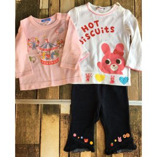 ファミリア(familiar)のミキハウス ファミリア 女の子ロンT、パンツ上下3点セット80㎝(Ｔシャツ)