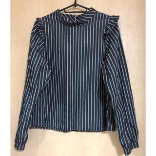 ダブルクローゼット(w closet)のストライプ柄ブラウス トップス　黒系(シャツ/ブラウス(長袖/七分))