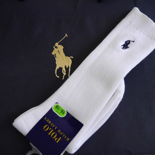 POLO RALPH LAUREN(ポロラルフローレン)の☆新品未使用　ラルフローレン　キッズ　長靴下　16ー18㎝白ホワイト☆ キッズ/ベビー/マタニティのこども用ファッション小物(靴下/タイツ)の商品写真