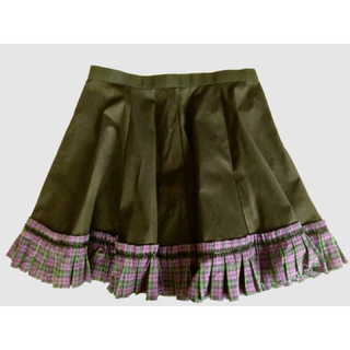 【ハンドメイド】紫色チェックフリルのサーキュラースカート(ひざ丈スカート)
