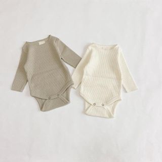 rib rompers 2set cream & beige 韓国子供服(ロンパース)