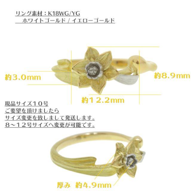 【ラスト1点】水仙の花が咲地金リング K18WG/YG サイズ10号 レディースのアクセサリー(リング(指輪))の商品写真