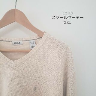 ラコステ(LACOSTE)のIZOD スクールセーター　Vネック　厚手　白系　オーバーサイズ　XXL(ニット/セーター)