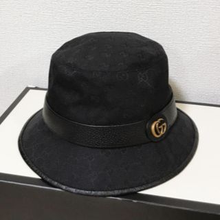 グッチ(Gucci)の箱無し 現行 GUCCI バケットハット ブラック GGキャンバス バケハ 帽子(ハット)