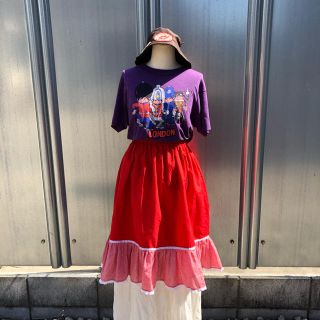 ロキエ(Lochie)のvintage フリルスカート RED 赤(ひざ丈スカート)