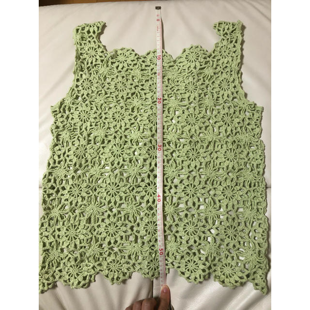 （綿糸）手編みニットベスト レディースのトップス(ニット/セーター)の商品写真