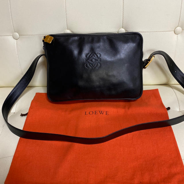 貴重 未使用 LOEWE オールド ロエベ アナグラム ショルダー バッグ 黒