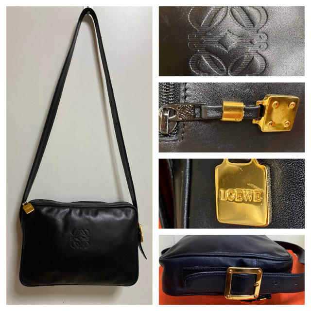 貴重 未使用 LOEWE オールド ロエベ アナグラム ショルダー バッグ 黒