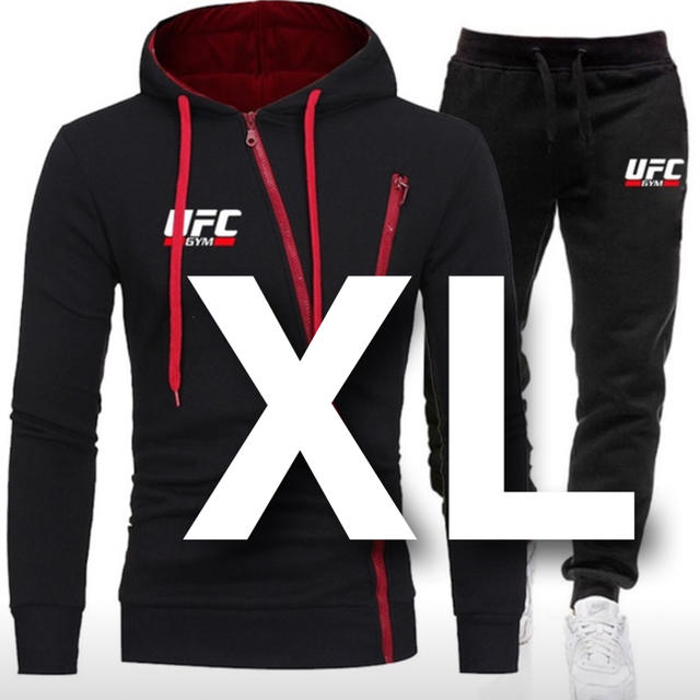 【1番人気！】UFC フルジップパーカーロングパンツ　上下セット　黒　XL