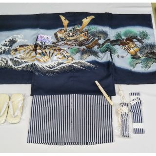 KH  様専用　５歳着物セット　兜　青紺　オプション含みます(和服/着物)