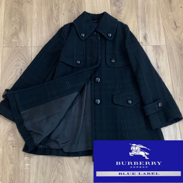 BURBERRY(バーバリー)のバーバリーブルーレーベル シャドウチェック　ウール  ピーコート レディースのジャケット/アウター(ピーコート)の商品写真