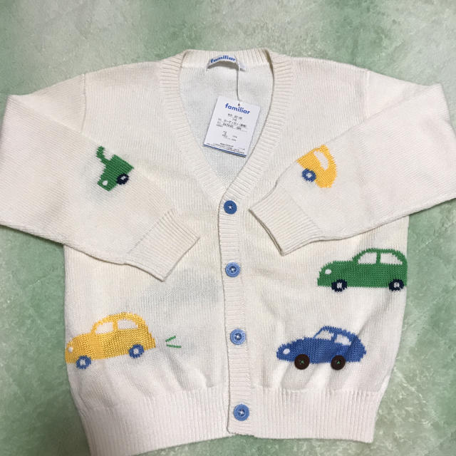 キッズ服男の子用(90cm~)ファミリア 110 ニット　カーディガン　車　新品　タグ付き　セーター