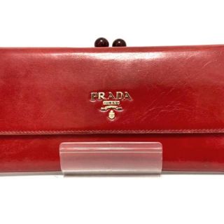 プラダ(PRADA)のプラダ 長財布 - レッド がま口 レザー(財布)