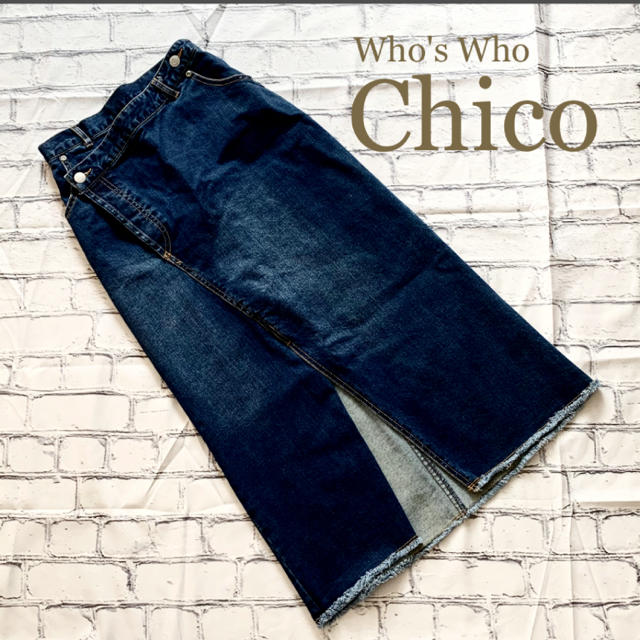 who's who Chico(フーズフーチコ)のNo.24 フーズフーチコ⭐️デニムラップスカート フロントスリット レディースのパンツ(デニム/ジーンズ)の商品写真
