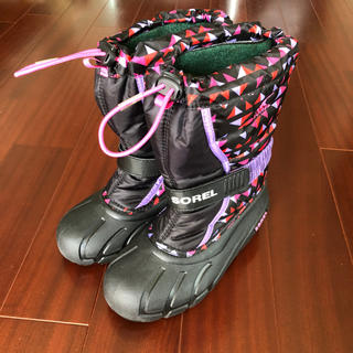 ソレル ユースフルーリー ダークグレーピンク 20cm 防寒ブーツ キッズ(長靴/レインシューズ)
