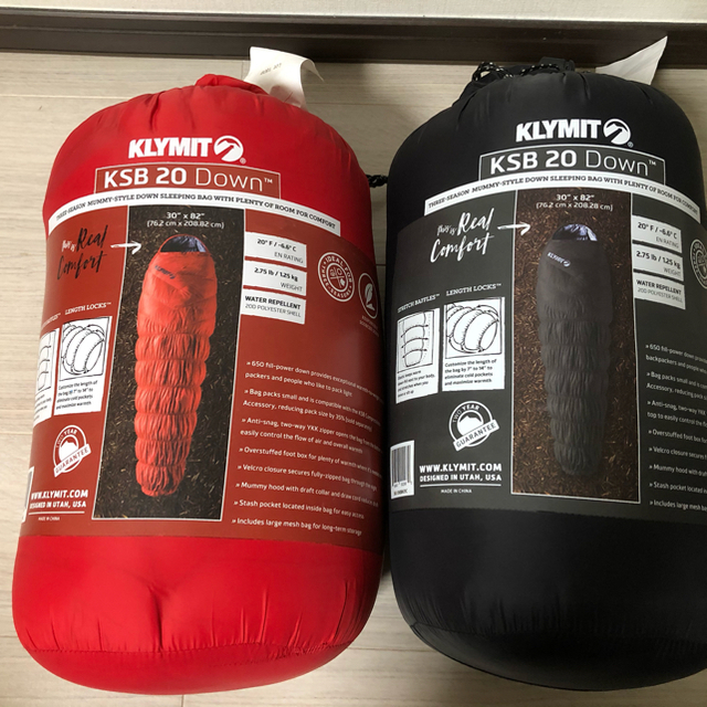高い品質高い品質KLYMITクライミットKSB20 ダウン寝袋最低温度－6.6℃ 赤黒2個セット 寝袋寝具